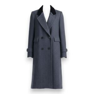 Vintage 80s Dark Gray Double Breasted Wool Cashmere Velvet Collar Coat Size 14